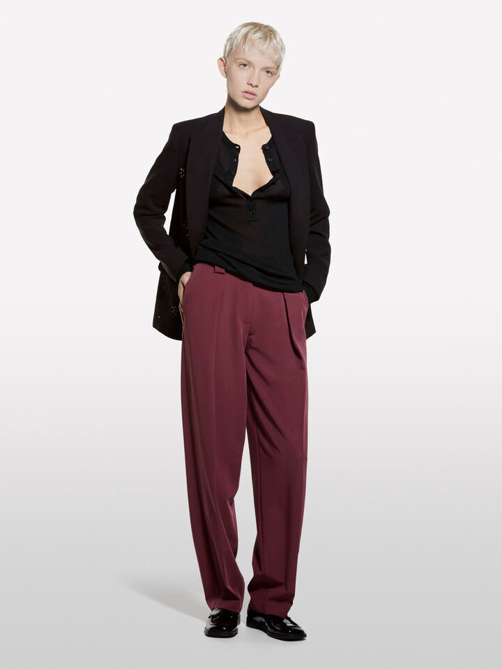 Black Henley top - women's crew neck sweaters - Black | Sisley image number 1